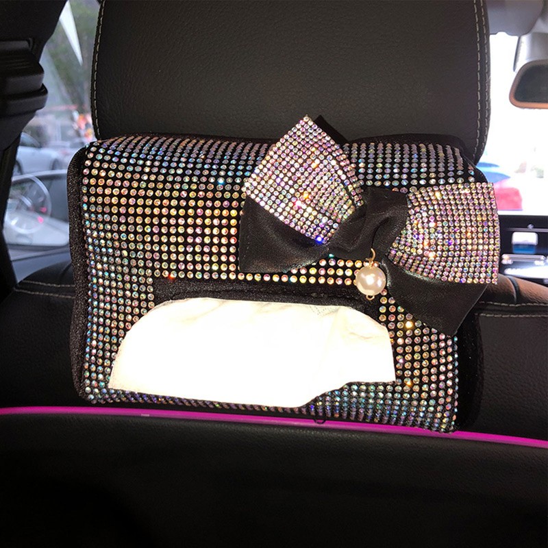 Rhinestones Car Tissue Holder Fashion Clip On Universal Backseat Tissue