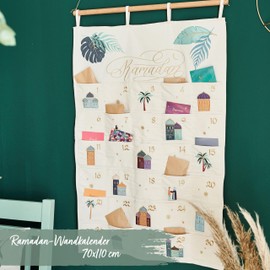 Papierdrachen Ramadan Calendar as a Wall Calendar Made of Fabric for Filling - Colourful - High-Quality Embroidered - Fabric Bag - Cotton - Reusable - Set of 5