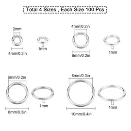 SUNNYCLUE 1 Box 400PCS 304 Stainless Steel Thick Strong Jump Rings Silver Metal Rings Craft Polished Smooth Connector Jump Rings for Jewelry Making Charms DIY Keychain Necklace Bracelet Accessories