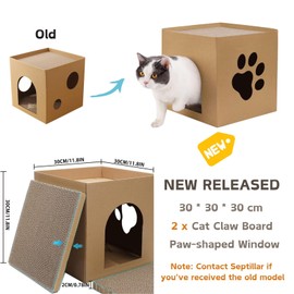 Cat Cardboard Scratcher, Cat Cardboard House with Scratch Pads Box for Indoor, Hideout for Kitty Rabbit Bunny Small Animals (30x30x30cm)