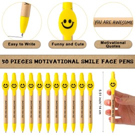 50 Pcs Employee Appreciation Gifts Inspirational Pen Motivational Ballpoint Smile Face Pen You Are Awesome Gift Pen for Students Coworker Employee Staff