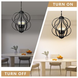 blusun Black Chandelier for Dining Room Light Fixture, 4-Light Modern Farmhouse Chandelier, 17" Large Ceiling Hanging Industrial Pendant Light for Kitchen Island Living Room Foyer Entryway Stair