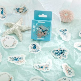 Scrapbook Accessories Stickers Kit，46Pcs Scrapbooking Supplies Vintage Washi Sea Journaling Stickers for Adults，Aesthetic Kindle Book Stickers Craft Supplies for Scrapbooking，Card Making(Flower Sea
