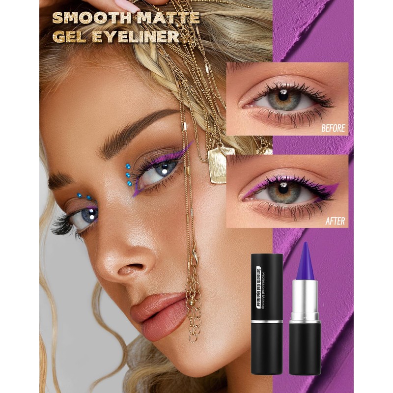 Eyeliner Waterproof Purple, Matte Smooth Eyeliner Pencils, Quick-Drying, Smudgeproof, Cream