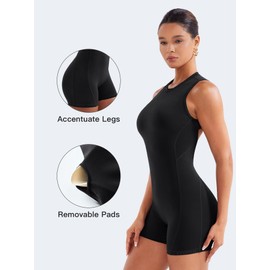 YEOREO Backless Workout Jumpsuits Women One Piece Sleeveless Jumpsuit with Pads Tessia Scrunch Butt Yoga Romper Black S