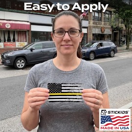 Stickios 911 Dispatcher Sticker - Tattered American Flag Thin Yellow Line Decal for Cars, Trucks & Vehicle Windows - Made in USA (5.9x3.3 inches)