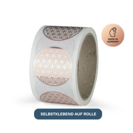 Flower of Life Stickers - Pack of 50 - Round, Diameter 5 cm, Large - Flower Gold Sticker - Flower of Life Labels on Roll - Energy Stickers - Transparent with Copper Film