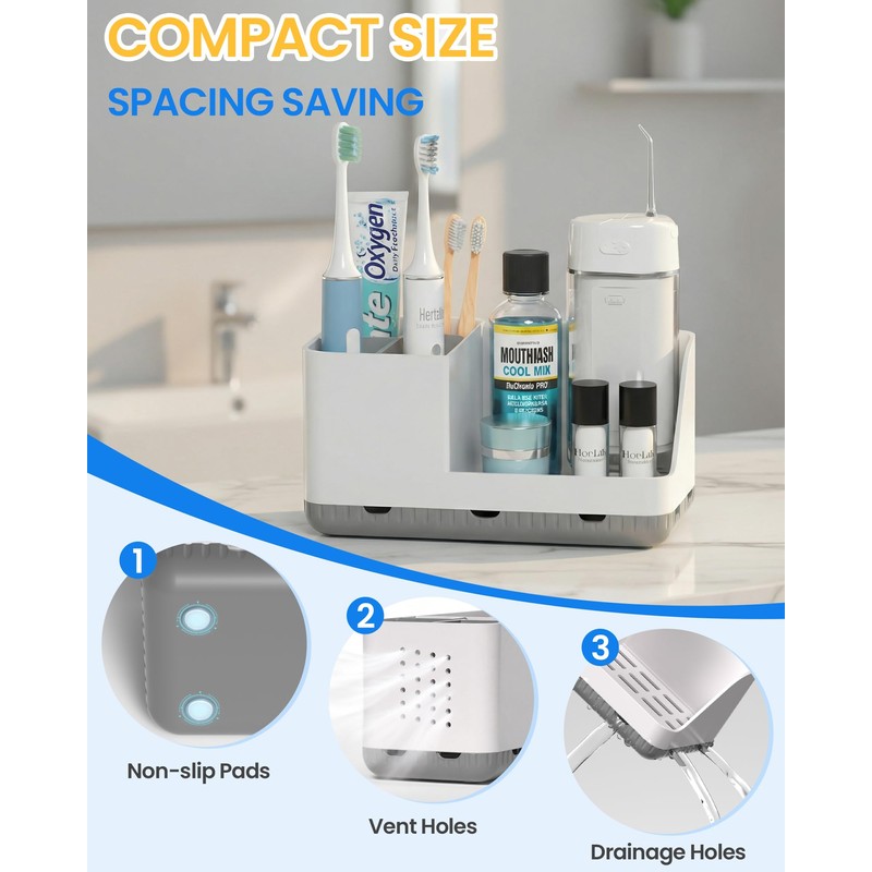 Homtalker Toothbrush Holders for Bathroom Counter - Detachable Bathroom Organizer