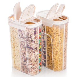 ZENFUN 2 Packs Airtight Pasta Containers, 108 FL OZ Plastic Storage Jars Canisters with 4 Compartments, Cereal Spaghetti Container Storage for Pantry, Grain, Noodles, Beans