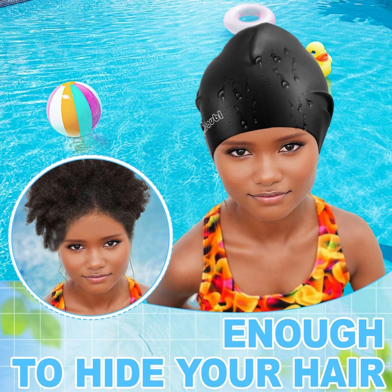 2 Pack Swimming Cap for Kids (Black+Rose red)