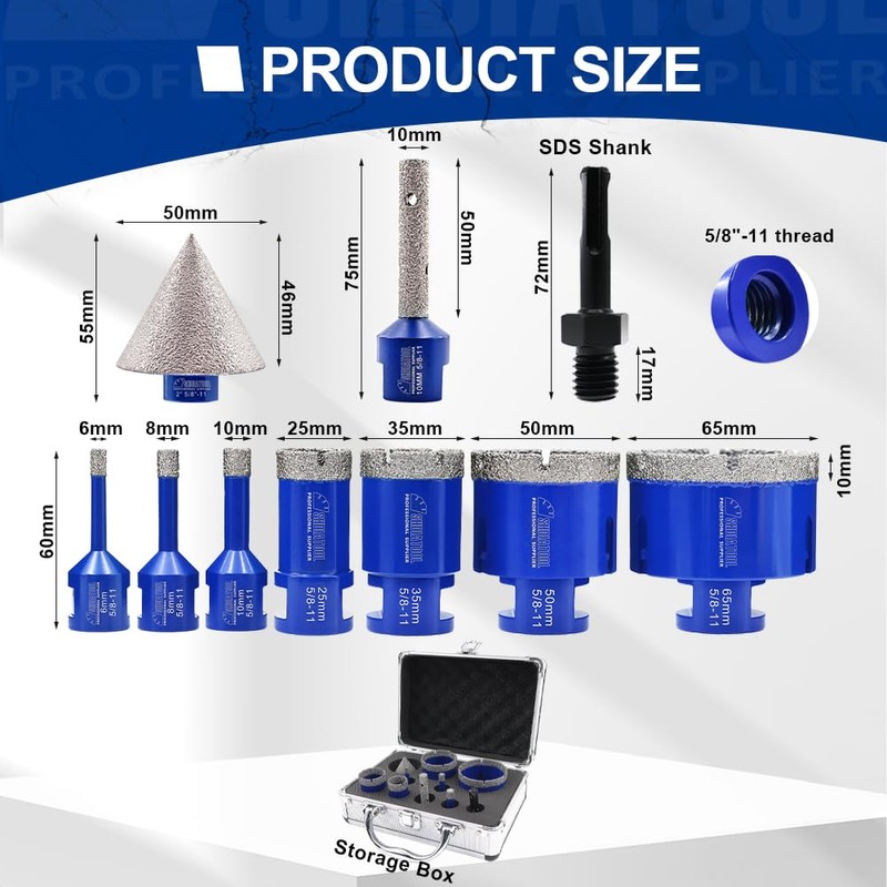 SHDIATOOL Diamond Drilling Core Bits Set Chamfer Bits for Porcelain