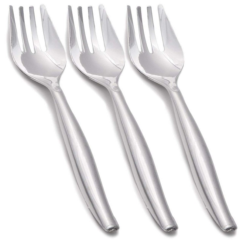 Plastic Serving Forks - 9.75" | Silver | Pack of