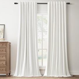 SPWIY Ivory White Linen 100% Blackout Curtains 102 Inches Long 2 Panels Set Thermal Insulated Curtains for Living Room Back Tab Rod Pocket Room Darkening Curtain for Bedroom Nursery, 52x102