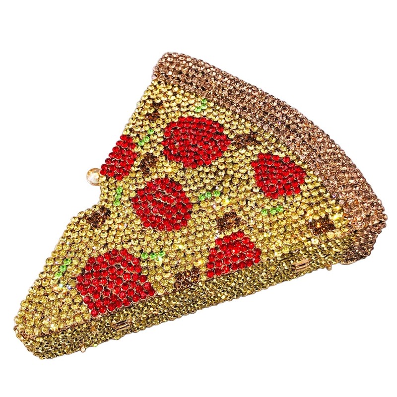 Usuisy Novelty 3D Pizza Shape Women Crystal Clutch Evening Bag