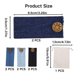Pack of 8 Jeans Button Extenders, Adjustable Elastic Waist Extenders, Pregnancy Pants Extender, Waist Extender, Jeans Extender, for Pregnant Women, 4 Different Denim Colours