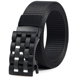 Men's Ratchet Web Belts,Outdoors Hiking Tactical Belt for Men,Nylon No Holes Golf Belts with Automatic Buckle (B-Black, 36" to 42" Waist Adjustable)