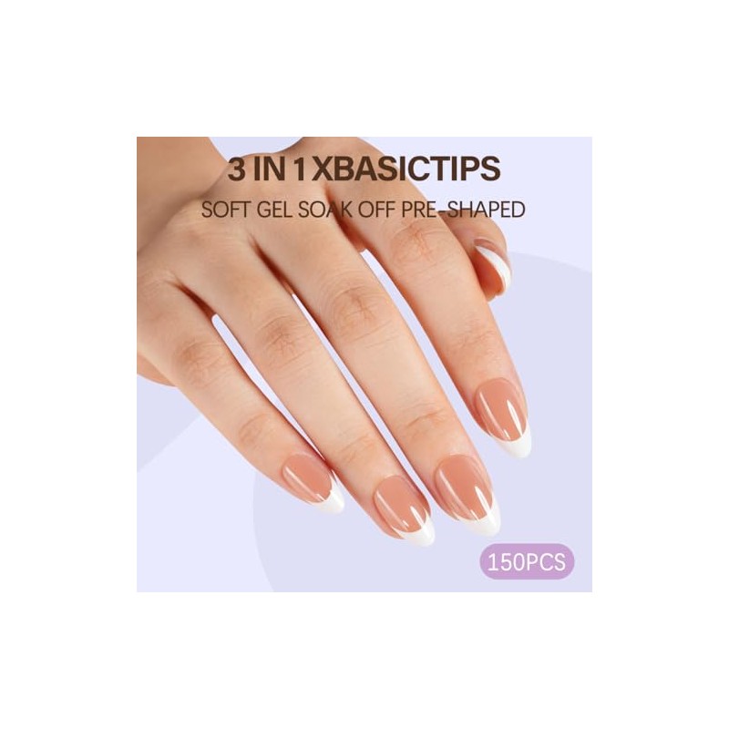Misssix X-BASIC TIPS Uñas postizas francesas, 150 unidades, uñas de