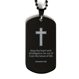 Proverbs 4 23 Necklace - Proverbs 4:23 Bible Verse Dog Tag Necklace for Men - Christian Bible Gifts for Women - Scripture with Cross - Religious, Inspirational Gifts for Him Her