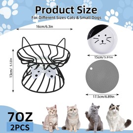 2PCS Ceramic Elevated Cat Bowls, Raised Cat Food Bowl Whisker Friendly, Anti-Vomiting Cat Food Plate with Cute Metal Stand, Shallow Cat Food Plate for Indoor Cat, Protects Cat’s Spine