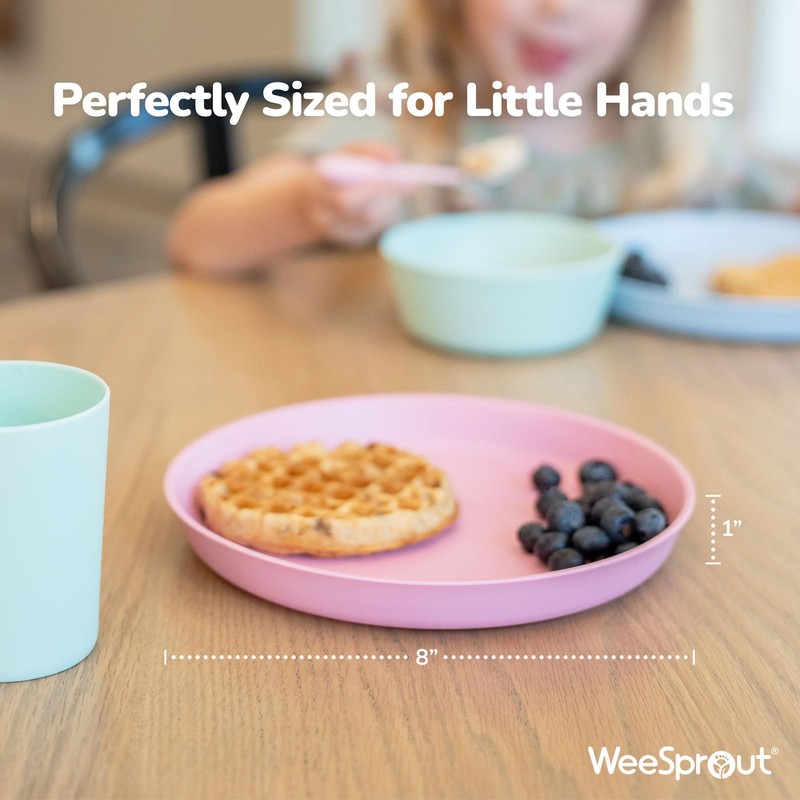 WeeSprout Bamboo Plates, Set of 4, Kid-Sized Dinnerware, Dishwasher Safe
