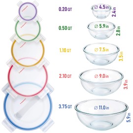 dokaworld Set of 5 Stackable Space-Saving Nesting Glass Bowls with BPA Free Lids for Foodprep, Storage, Baking, Mixing & Cooking, Microwave Safe - Durable Inert Borosilicate Glass