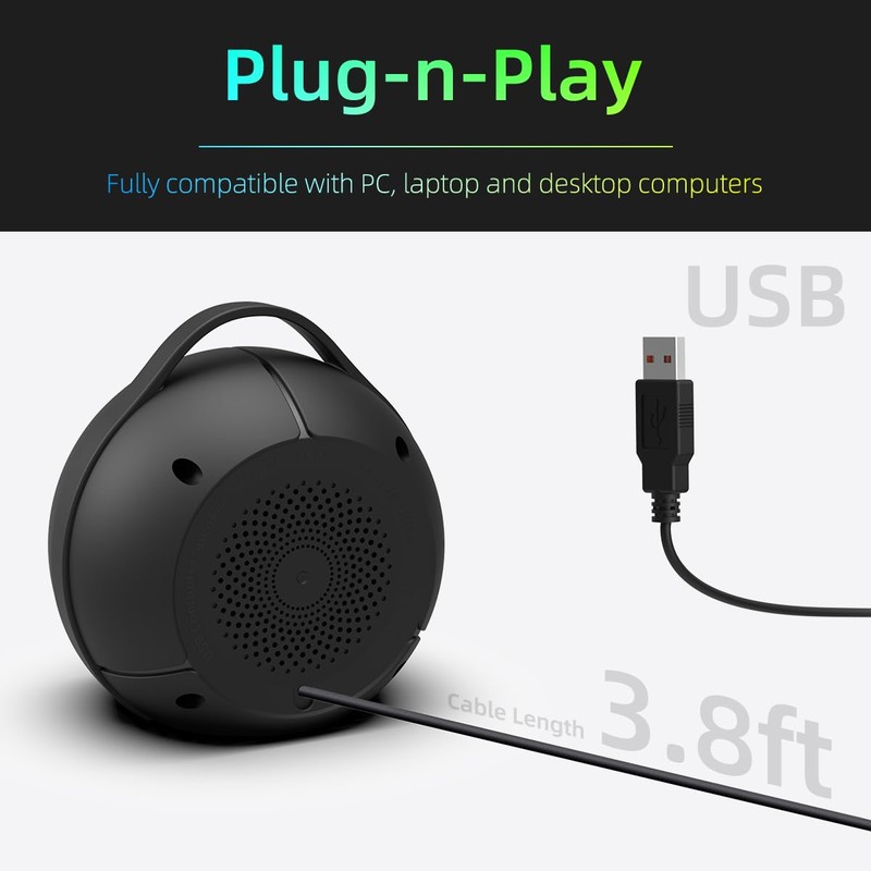 Computer Speakers for Desktop/PC/Laptop, USB Plug-N-Play Speakers with Dynamic RGB
