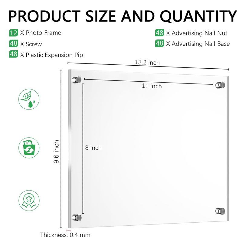 Yalikop 12 Pcs 8 Pack Acrylic Floating Picture Frame 8.5