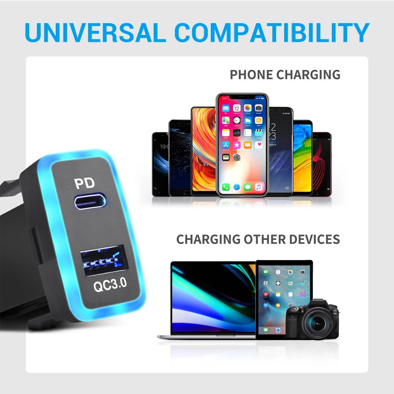 Universal Car Charger Type-C PD & QC3.0 Dual USB Port