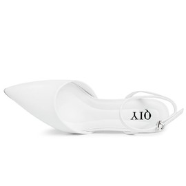 QIY QIY White Closed Toe Stiletto Heels (Sandal, Size 7.5, Pumps) - Faux Leather High Heels with Ankle Strap, Slingback, and Buckle for Women's Formal Occasions