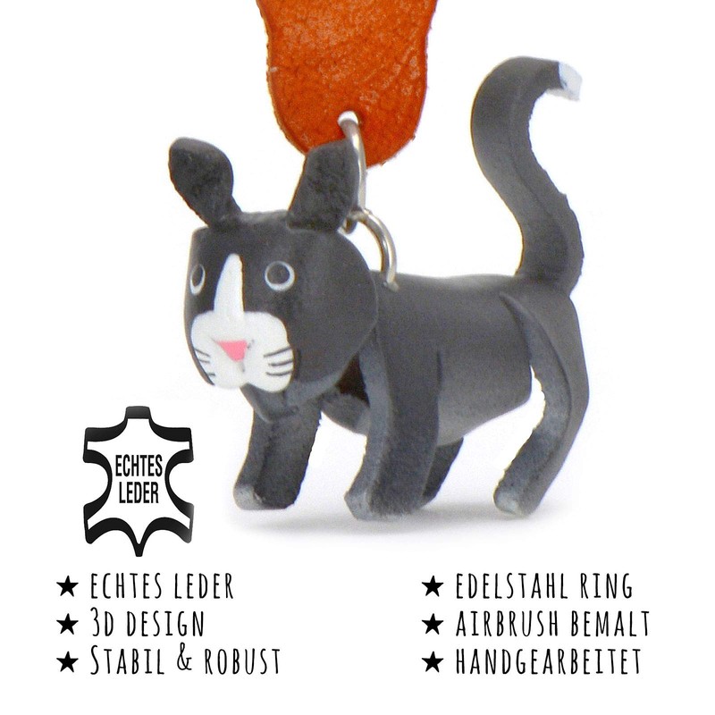 MONKIMAU Key Ring Black Cat Figurine Leather