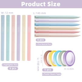 YFPOPONE Highlighters Pens Set, 6 Pcs Highlighters And 6 Pcs Gel Ink Pens, Stationery Set With 5 Pcs Pastel Clearn Tapes, Multicoloured Highlighters Pastel, Aesthetic Highlighters For Study