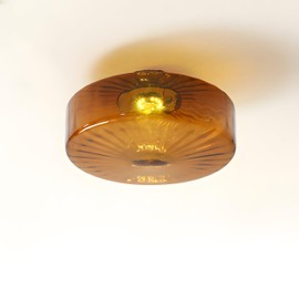 Bofea-Semi Flush Mount Ceiling Light with Water Ripple Glass Shade,Mid Century Modern Amber Glass Ceiling Lamps-Hallway Lighting Fixtures Vintage Close to Ceiling Light Fixtures for Kitchen Entryway.