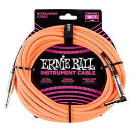 Ernie Ball - Cable trenzado para instrumentos, recto/acodado, 5,4 m, color naranja neón