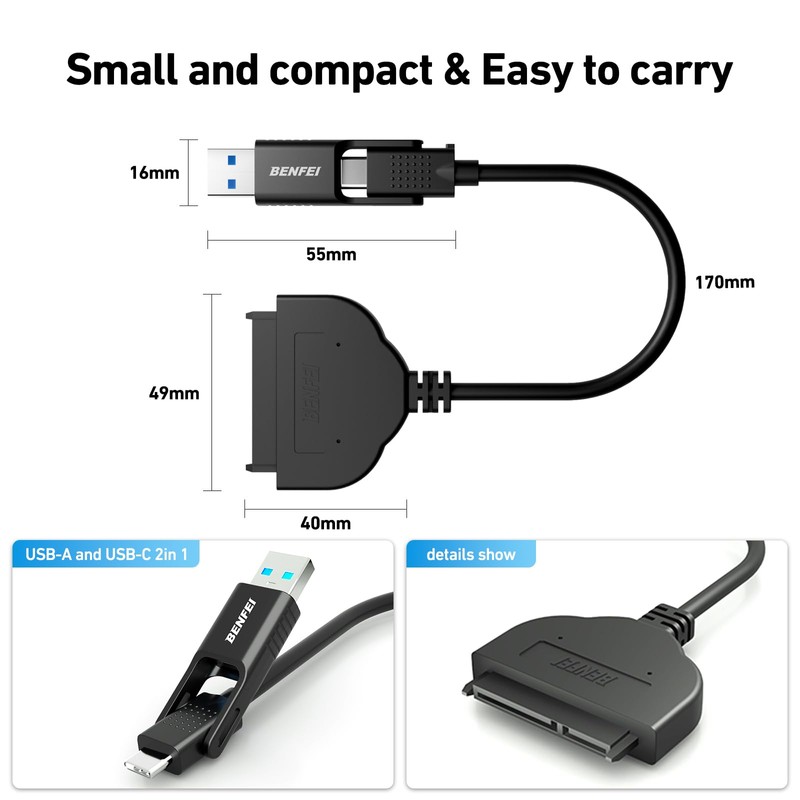 BENFEI SATA to USB Cable, 2in1 USB-C/USB 3.0 to SATA