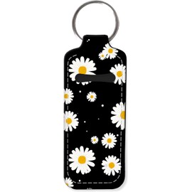KLLRO RUO Chapstick Holder Keychain Fashion Lipstick Sleeve Lip Balm Portable Pocket Lip Gloss Tube Holder Clip-on Makeup Travel Accessories - Daisy Black