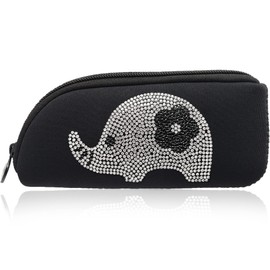 ELEGANCE-E Glasses Case, Glasses Case, Sunglasses Case, Soft, Slim, Stylish, Cute, Women's, Thin, Eyeglass Case, [Color/pattern] elephant black