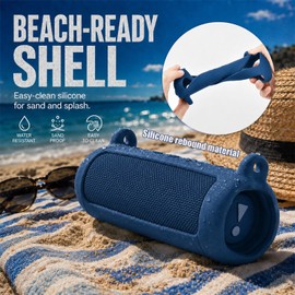 Silicone Case for JBL Flip 7 Speaker, Color-Matched Protective Cover with Handle and Adjustable Shoulder Strap, Anti-Scratch Soft Sleeve for Travel Camping Beach, Case Only - Blue