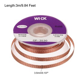 sourcing map Solder Wick Braid No-Clean Desoldering Wick Braid 0.14 in Width 10 Feet Length for Remove The Solder Electrical Components 1 Pack
