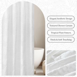 Lameirose Extra Long White Shower Curtain Fabric, Boho Shower Curtain 72 x 84 Tufted Tropical Plant Textured, Shabby Chic Home Decor for Bathroom