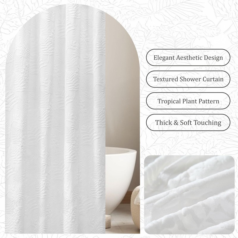 Lameirose Extra Long White Shower Curtain Fabric, Boho Shower Curtain