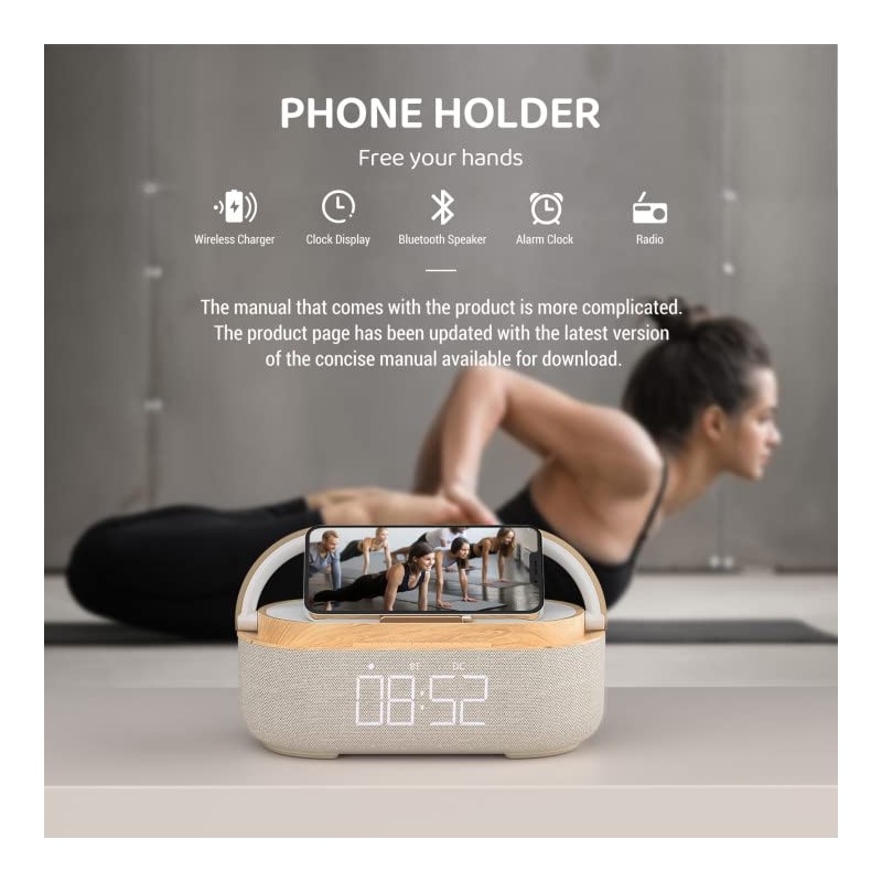 COLSUR Bluetooth Speaker Alarm Clock with Wireless Charger, FM Radio,