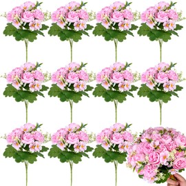 Olgaa 12 Bundles Peonies Artificial Flowers Fake Hydrangea Silk Peony Bouquet Bulk for Vase Floral Arrangements Wedding Arch Decor Centerpiece Table Decorations (Pink)