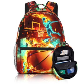 School Backpack for Boys Basketball Boys Backpack for Kids Children Teens Ages 6-18 Elementary Middle School Students Cool Ball Sport Bookbag Travel Back Pack