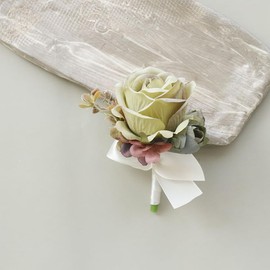 MAFELOE 2 Pieces of Corsage and Boutonniere Set, Artificial Rose Flowers Accessories Suit Decor for Wedding Prom Party Homecoming Ceremony Anniversary - Retro Green