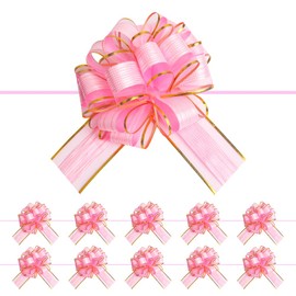 AKLVBL 20 PCS Large Pull Bow Gift Wrapping bows, Pull Bow with Ribbon for Wedding Gift Baskets, Party Gift Wrap Bows, Presents Decorating Bows (Pink)