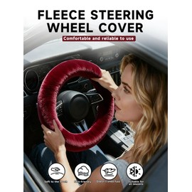 Cute Fluffy Steering Wheel Cover - 14-15 inch Fuzzy Warm Soft Plush Wool Fur Car Accessory for Women, Men, Girls (Burgundy)