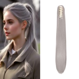 Dcbaboo 22inch Claw Clip in Ponytail Hair Extensions Long Straight Ponytail Extension Synthetic Pony tails Natural Wave One Piece Hairpiece Fake Ponytail for Women, Dark Grey