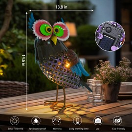 MUMTOP Solar Lanterns Outdoor Waterproof - Colorful Metal Owl Solar Lights Decorative, Hollow Out Owl Light Tabletop Lantern Lamp Ornaments for Yard Patio Garden Outside Decorations