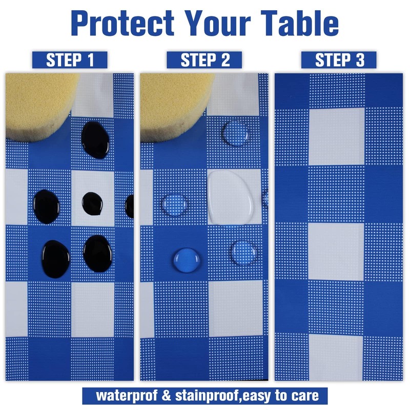 Kesfey Blue 137x274cm Gingham Plastic Tablecloths, Disposable Checkered Tablecloth Waterproof