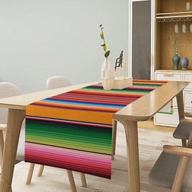 JanJCurt - Camino de mesa colorido mexicano, día de los muertos, diseño de rayas mexicanas para el hogar, picnic, fiesta, comedor, cocina, decoración de 13 x 60 pulgadas